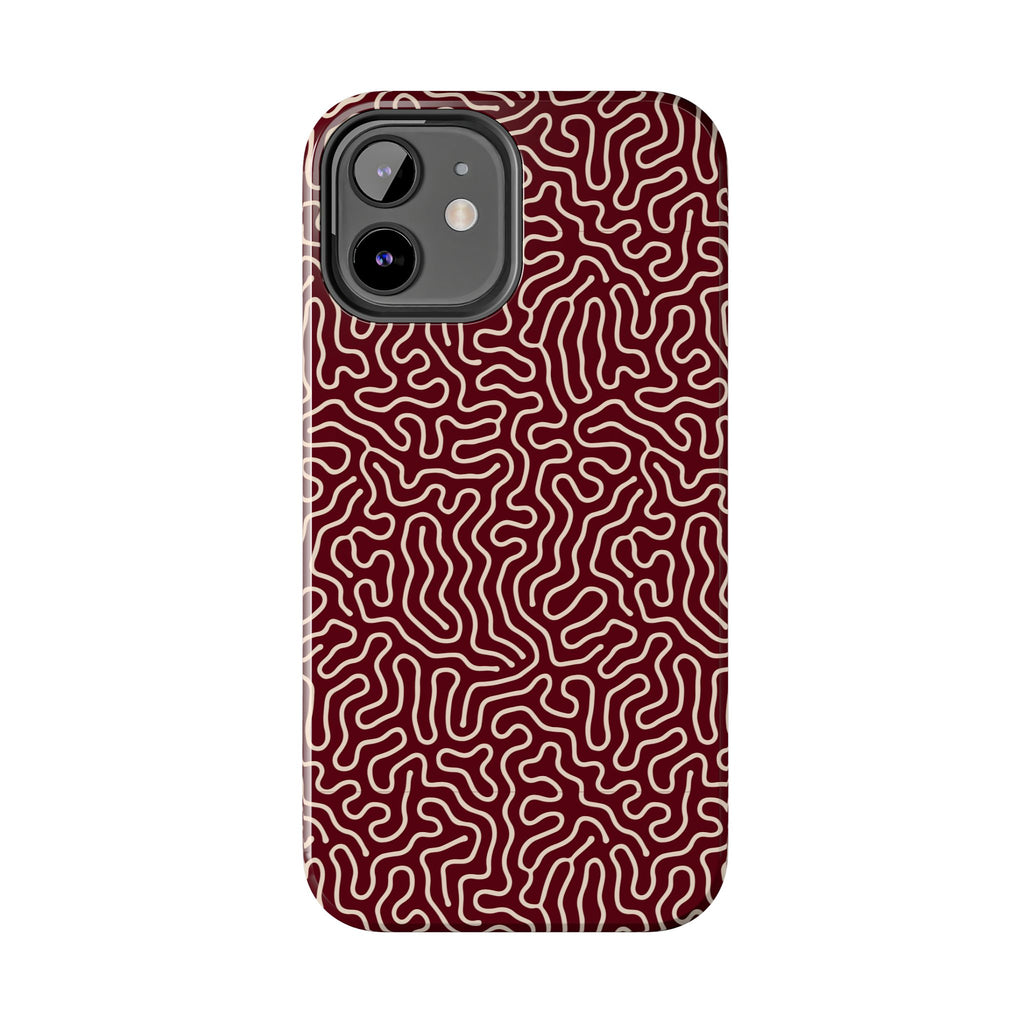 Crimson Reverie | Burgundy Abstract Line Phone Case