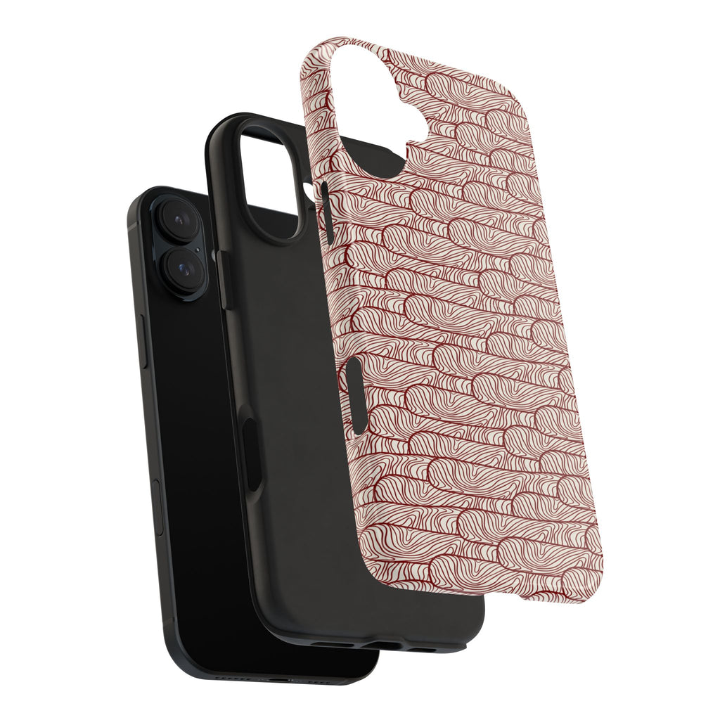 Maroon & Blush Striped Tough Phone Case — Durable Protective iPhone Cover