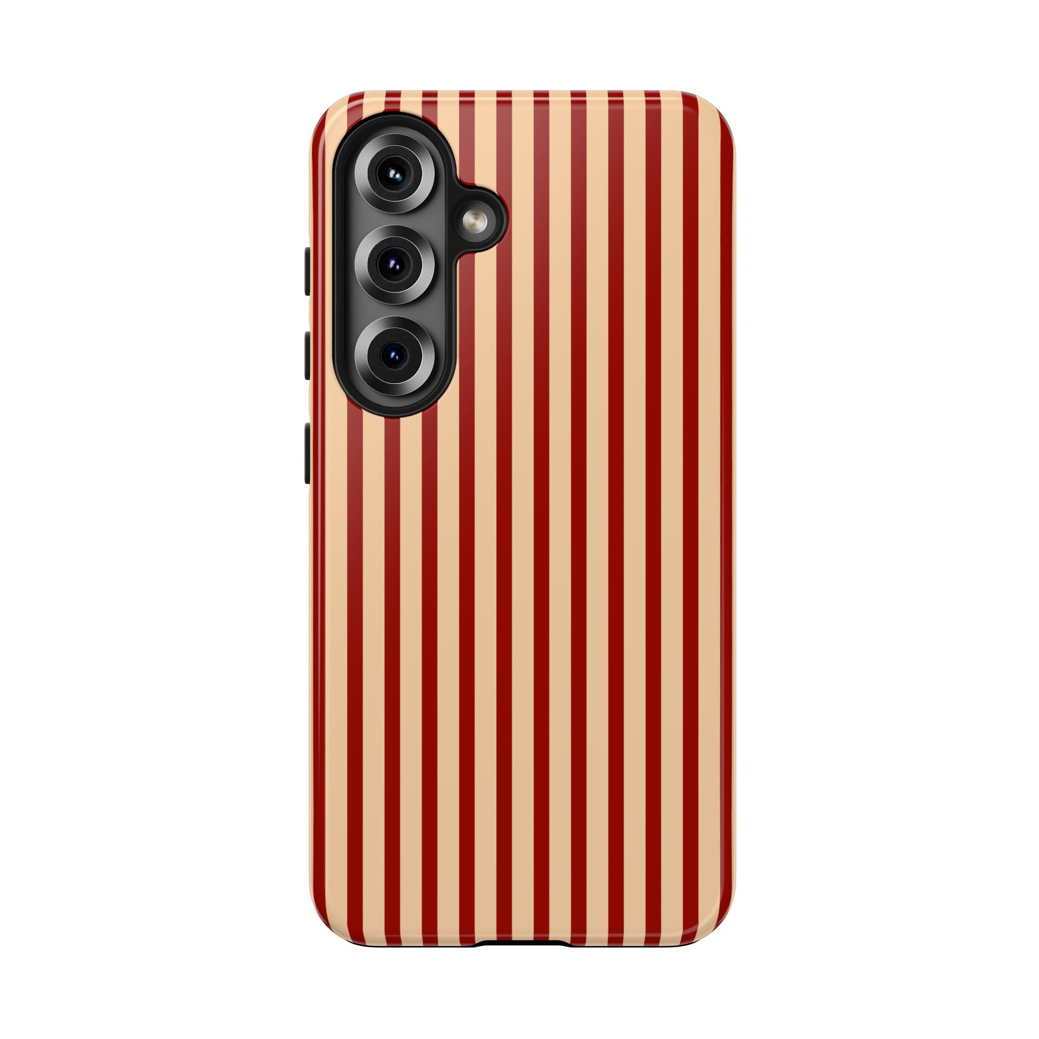 Maroon & Blush Striped Tough Phone Case — Durable Protective iPhone Cover